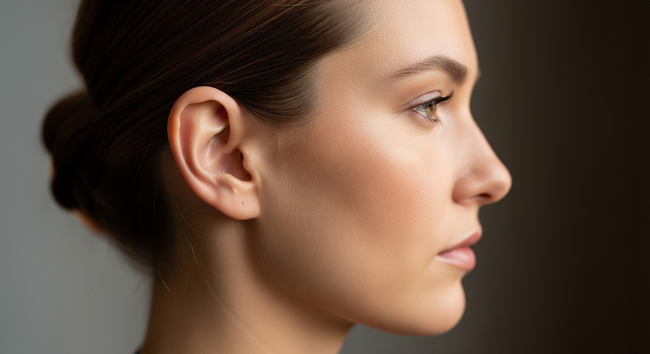 Profile of a woman with elegant hairstyle.